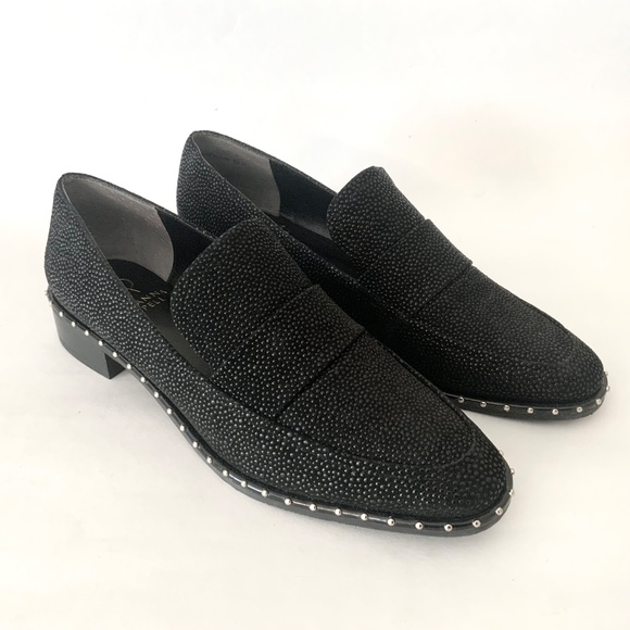 ADRIANNA PAPELL Prestyn Studded Loafers Black Sea Ray Leather block heel Shoes 8 - Picture 6 of 16